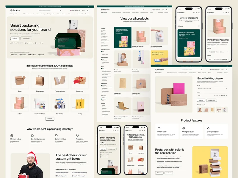 Inspiración de diseño: catálogo de productos, captura de Packbox.