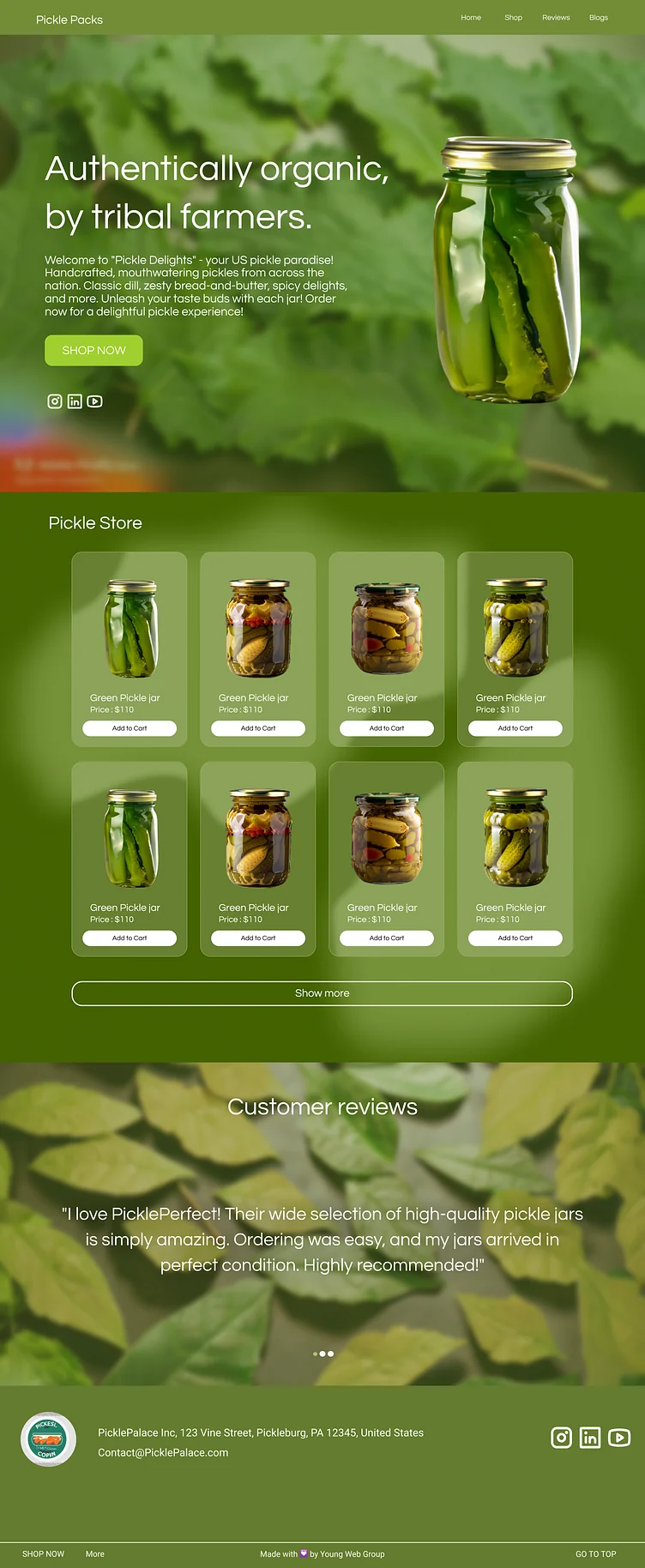 Inspiración de diseño: tienda orgánica, captura de Pickle Perfect.